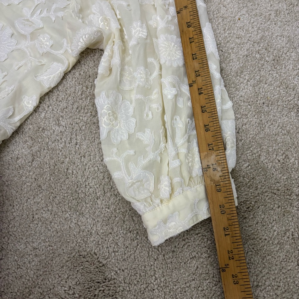 Anthropologie Ivory Floral Lace Button-Front Blouse - Picture 8 of 9